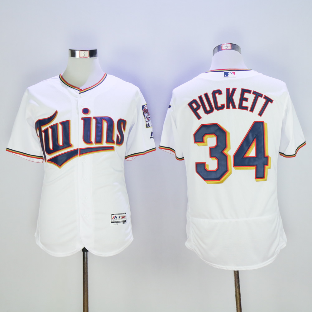 Men Minnesota Twins #34 Puckett White MLB Jerseys